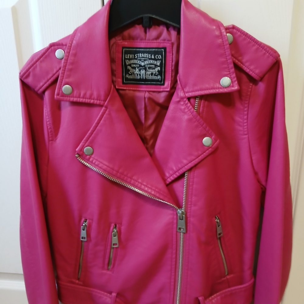 LEVI STRAUSS FUSHCIA FAUX LEATHER MOTO JACKET XS/S NWOT